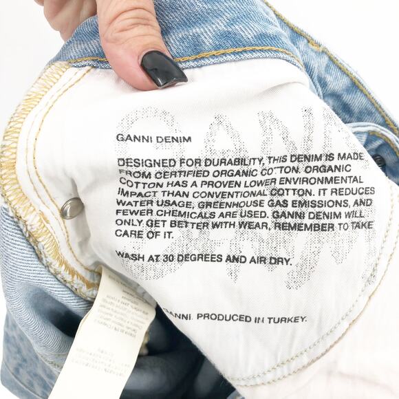 GANNI Womens Misy Cropped Jeans 32 US 14 Light Blue Rigid Denim High Rise NWOT - Picture 13 of 13